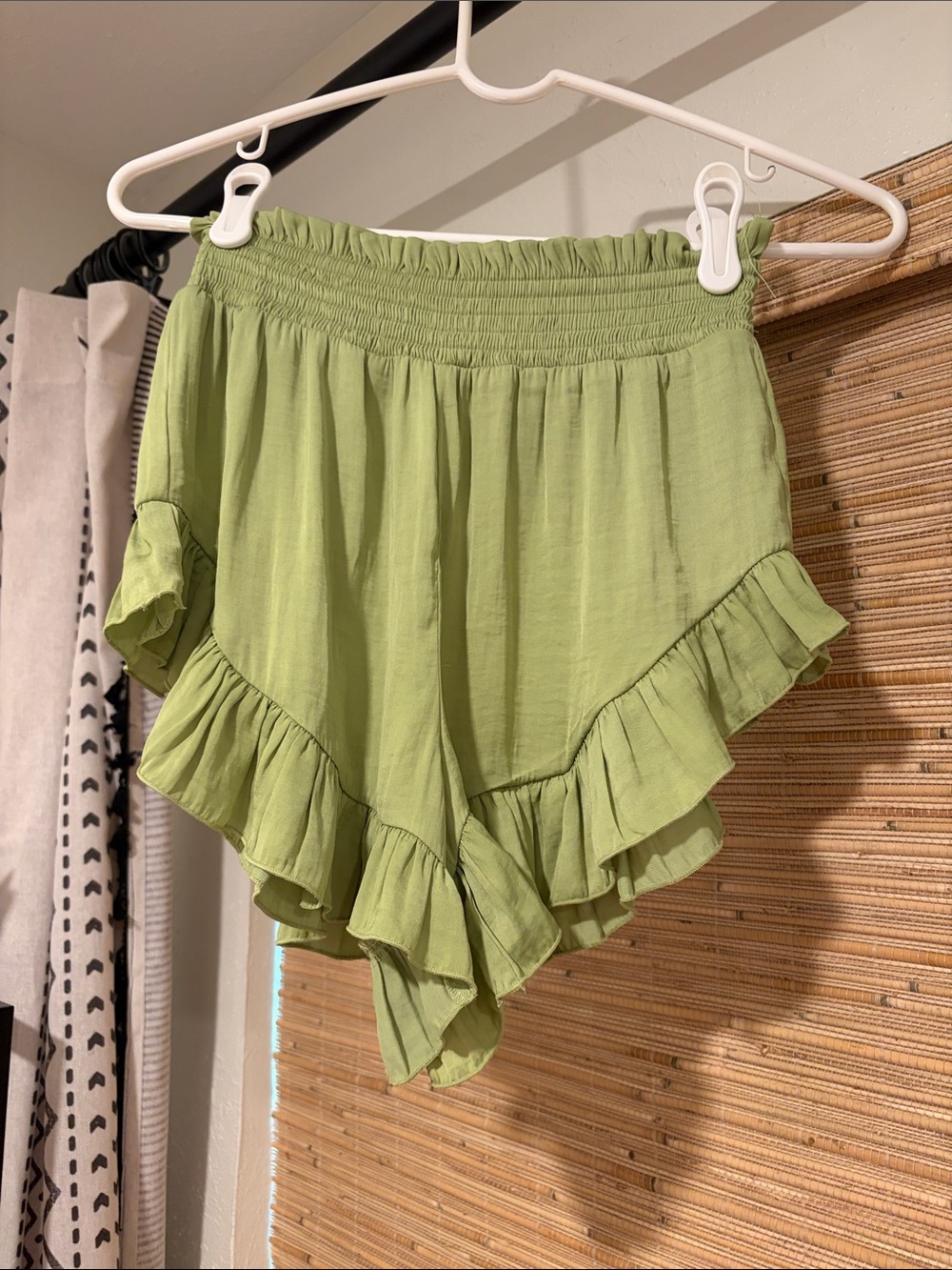 Forever 21 Light Green Ruffled Smocked Waist Shorts
